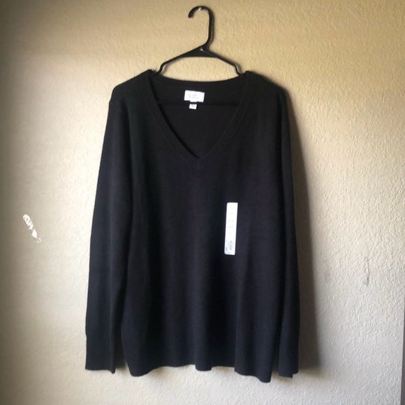 New Croft & Barrow Sweater Women’s Black V-Neck Extra Soft Casual Preppy Sz XXL - Picture 1 of 14